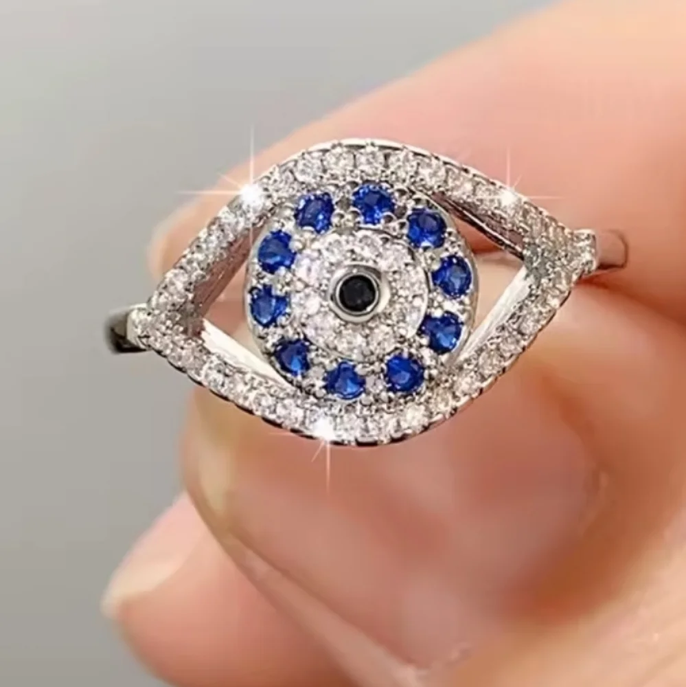 Unisex Mystic Blue Evil Eye Ring Sz 9
